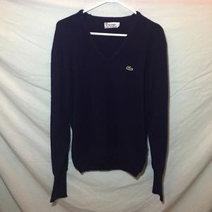Lacoste Dark Blue Alligator Badge Sweater Size Large Unisex V-Neck